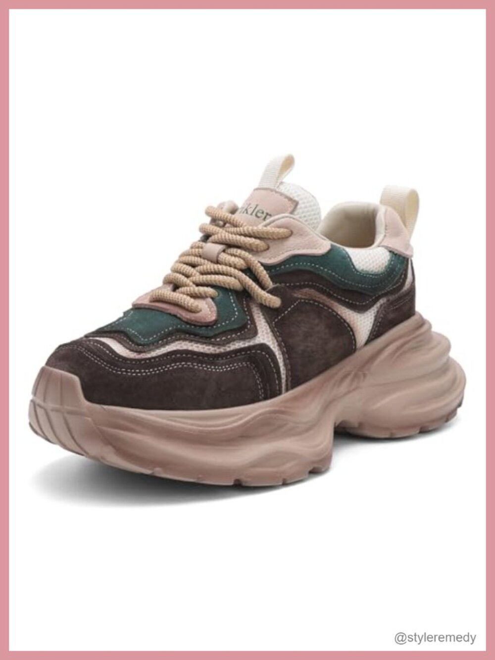Chunky Platform Sneakers Lace-Up Retro Colorblock Casual Walking Shoes